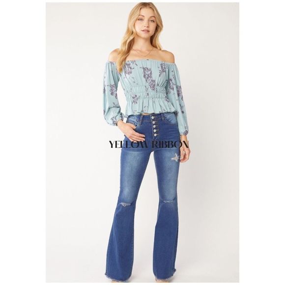 NEW Cottagecore Floral Off-the-Shoulder Ruched Top - Picture 5 of 6